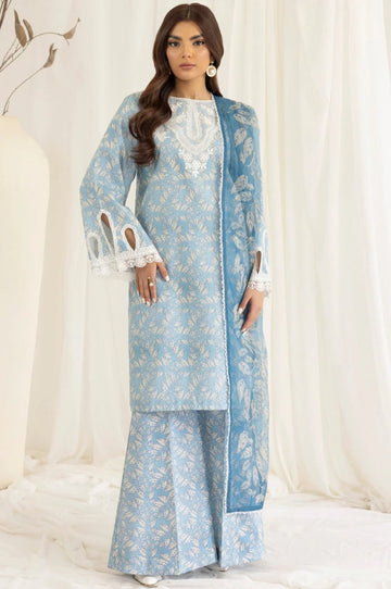 3 Piece Unstitched Embroidered Pure Lawn Suit with Fine Printed Silk Dupatta